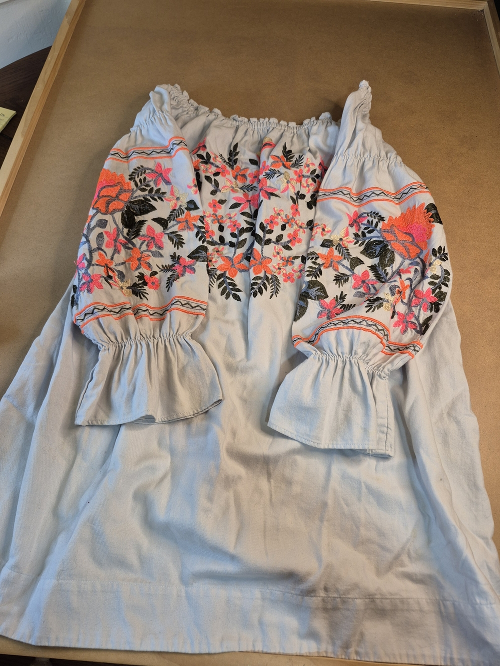 Off-Shoulder Embroidered Peasant Top - Neon Floral